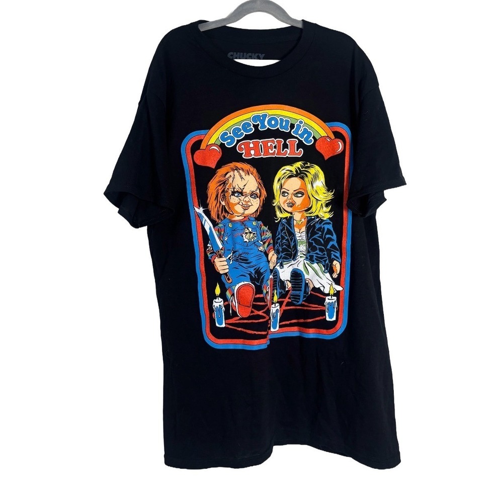 Chucky Tiffany Graphic T-Shirt Medium Black Horror Movie Tee Unisex Child's Play